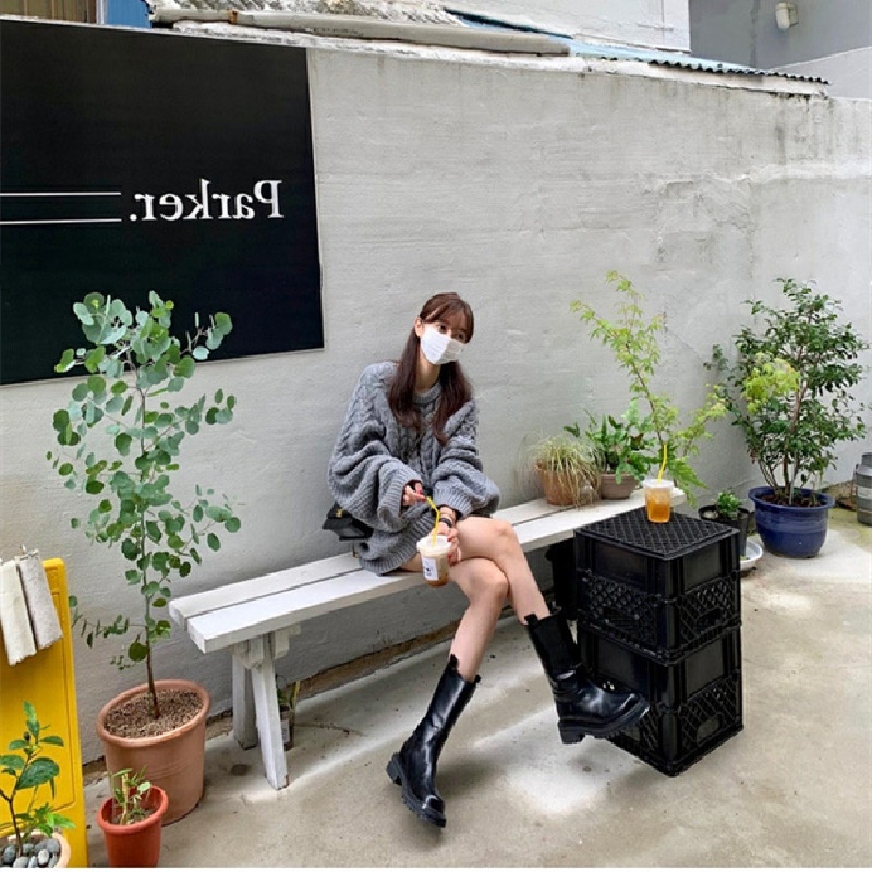 Áo Sweater Dệt Kim Cổ Tròn Dáng Rộng Thời Trang Thu Đông Phong Cách Hàn Quốc Cho Nữ
