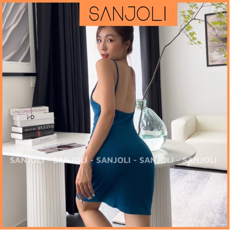 Đầm Body 2 Dây SANJOLI Váy Len Hai Dây Sợi Mảnh Thiết Kế Hở Lưng Sexy Đơn Giản Phù Hợp Đi Chơi Đi Tiệc VDE34