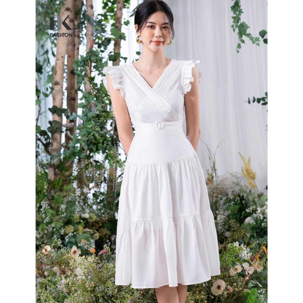 Đầm Dáng Xòe Nữ NK Fashion Thiết Kế Sát Nách Vai Bèo Thân Nhún Tầng Nữ Tính, Chất Vải Nhập Hàn Cao Cấp NKFDV2206003