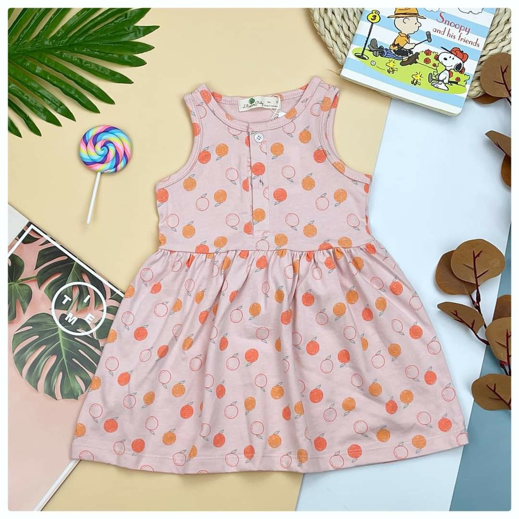 Đầm sát nách cài cúc bé gái cotton xuất dư Litibaby size cho bé 9-27kg