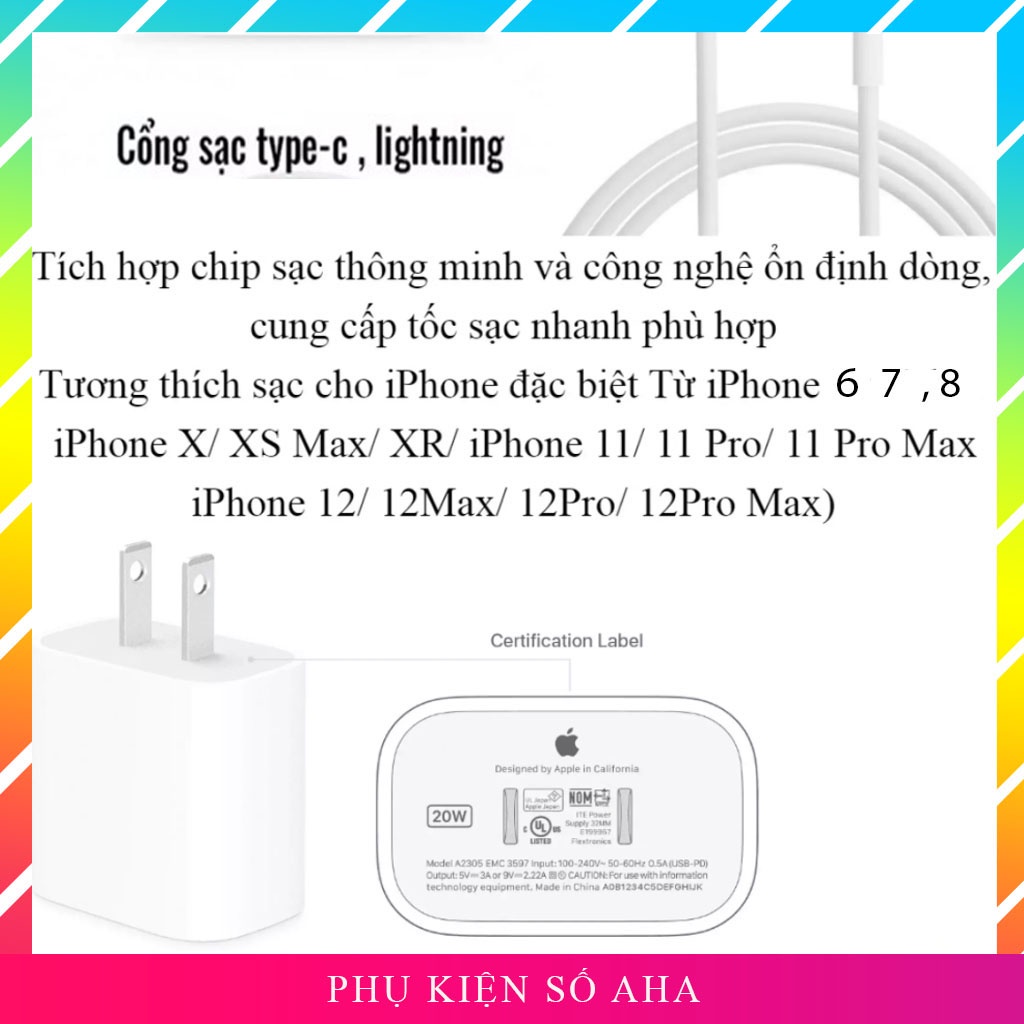 Sạc iphone nhanh củ sạc nhanh iphone 20W sử dụng cho 11promax/ 11pro/ 11/Xsm/Xs/ /X/ 8plus/7plus/ 8/7