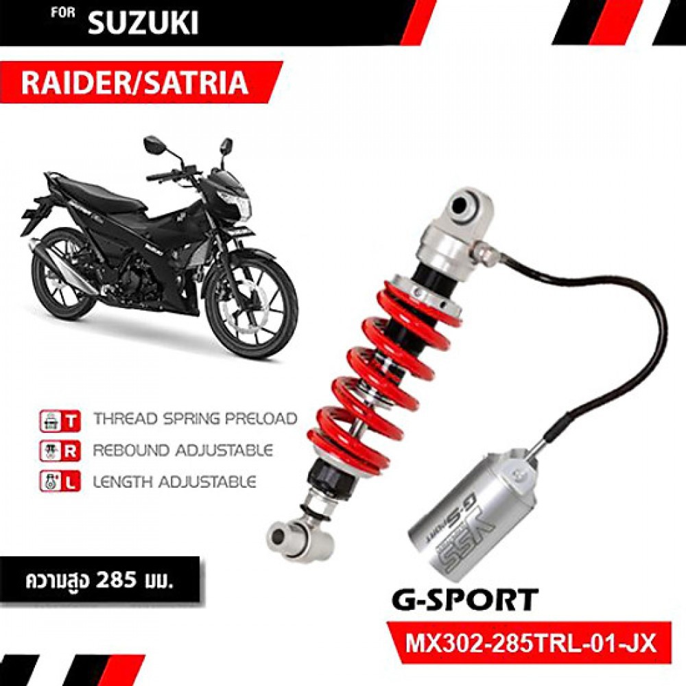 Phuộc YSS RAIDER/SATRIA Có Bình Dầu (Đen Đỏ) MX302-285TRL-01-JX Hàng thái chính hãng