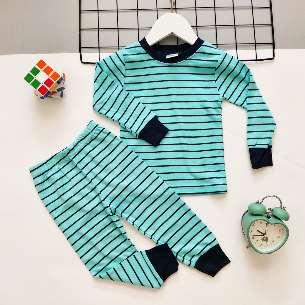 [THANH LÝ] Bộ cotton kẻ dài tay cho bé trai và bé gái