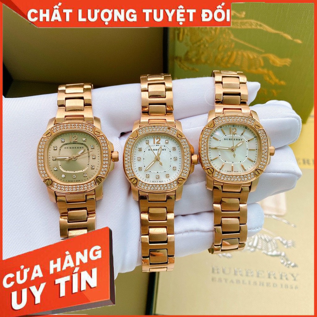 Đồng Hồ Nữ Thương Hiệu Thời Trang Burberry Viền Đính Đá Sang Chảnh Chống Nước,Trầy Xước Size 20*20mm