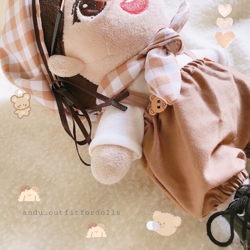 Set Caro Yếm - outfit quần áo cho búp bê doll 15cm  20cm