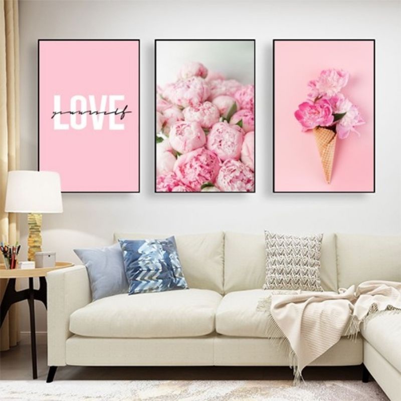 Tranh treo tường phòng ngủ, phòng khách decor đẹp -  bộ 3 bức tranh canvas treo tường trang trí kèm đinh 3 chân