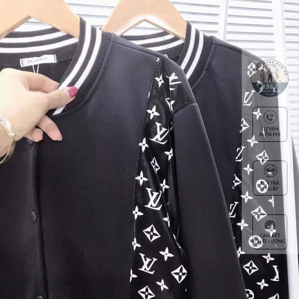 Áo Bomber Tay Da LV, Áo khoác Nỉ Form Rộng Unisex Cực Đẹp