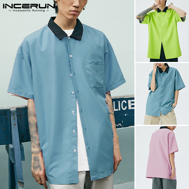 Áo Sơ Mi Incerun Thời Trang Nam Dài Tay Dáng Rộng Gài Nút Kiểu Đường Phố