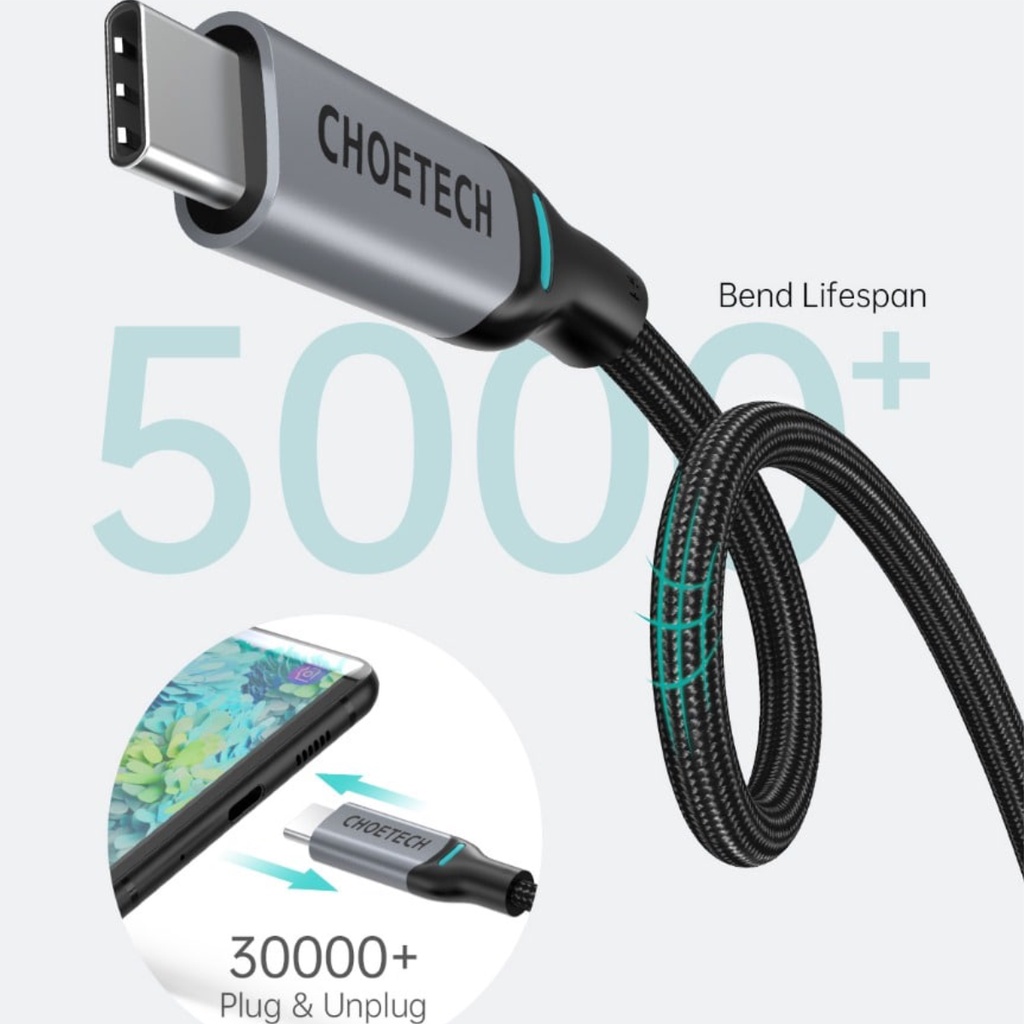 Dây Cáp Sạc Type C to C 100W 1.8M Sạc Nhanh iPhone 15, Android, Macbook, Laptop CHOETECH XCC-1002-GY - Hàng Chính Hãng