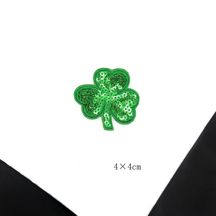 Miếng Dán Ủi Quần Áo Hình Cỏ Ba Lá Thêu Họa Tiết Hoạt Hình Đính Kim Sa Lấp Lánh