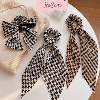 Dây buộc tóc lụa họa tiết Houndstooth phong cách Hàn Quốc