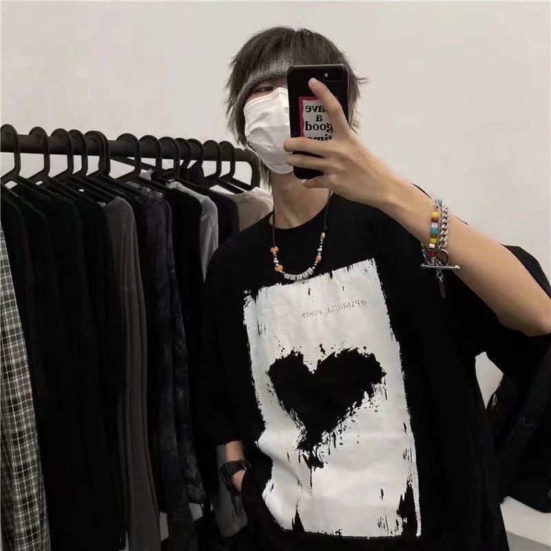 Áo Thun Tay Ngắn In Hình Trái Tim Thời Trang Hàn Quốc Size M-3XL Dành Cho Nam Và Nữ