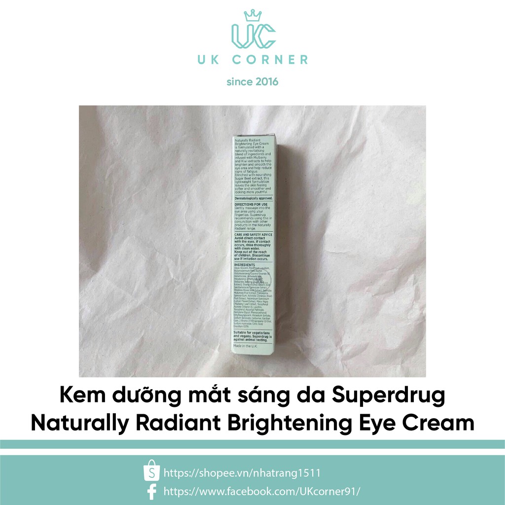 Kem dưỡng mắt sáng da Superdrug Naturally Radiant Brightening Eye Cream 15ml | BigBuy360 - bigbuy360.vn