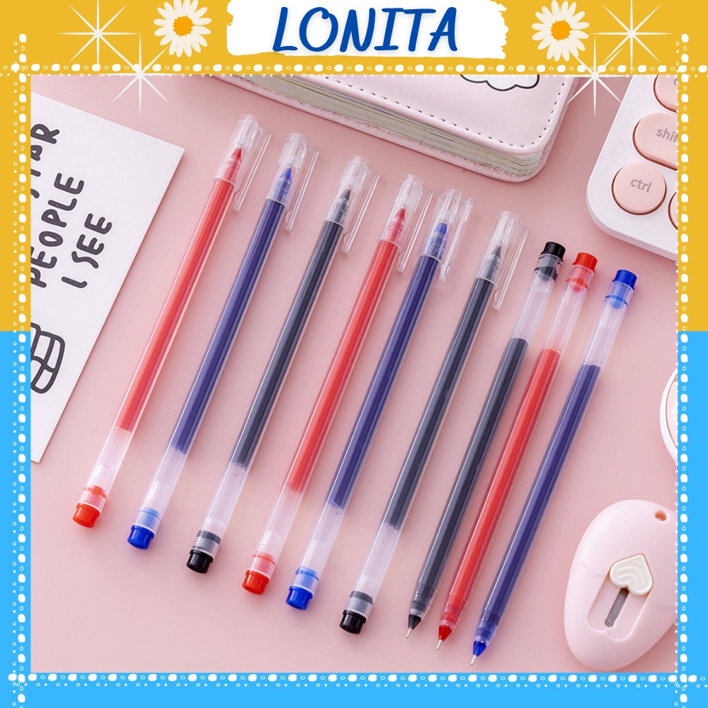 Bút gel màu đen đỏ xanh ngòi 0.38mm Lonita bút bi nước văn phòng, học sinh GB10