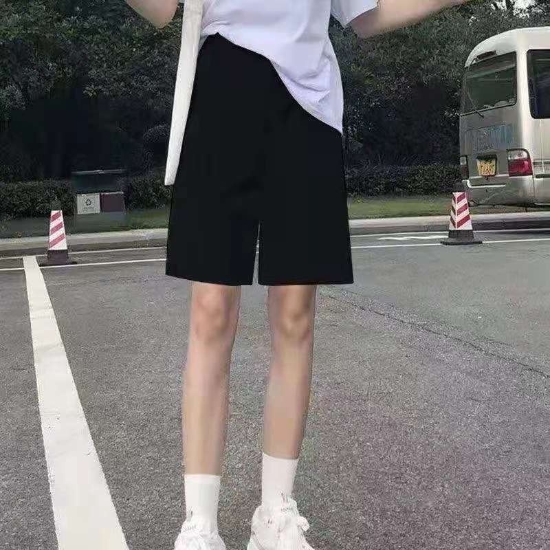 Quần Short Thể Thao Ống Rộng Lưng Cao Màu Đen Phong Cách Hàn Quốc Thời Trang Mùa Hè Trẻ Trung Cho Nữ