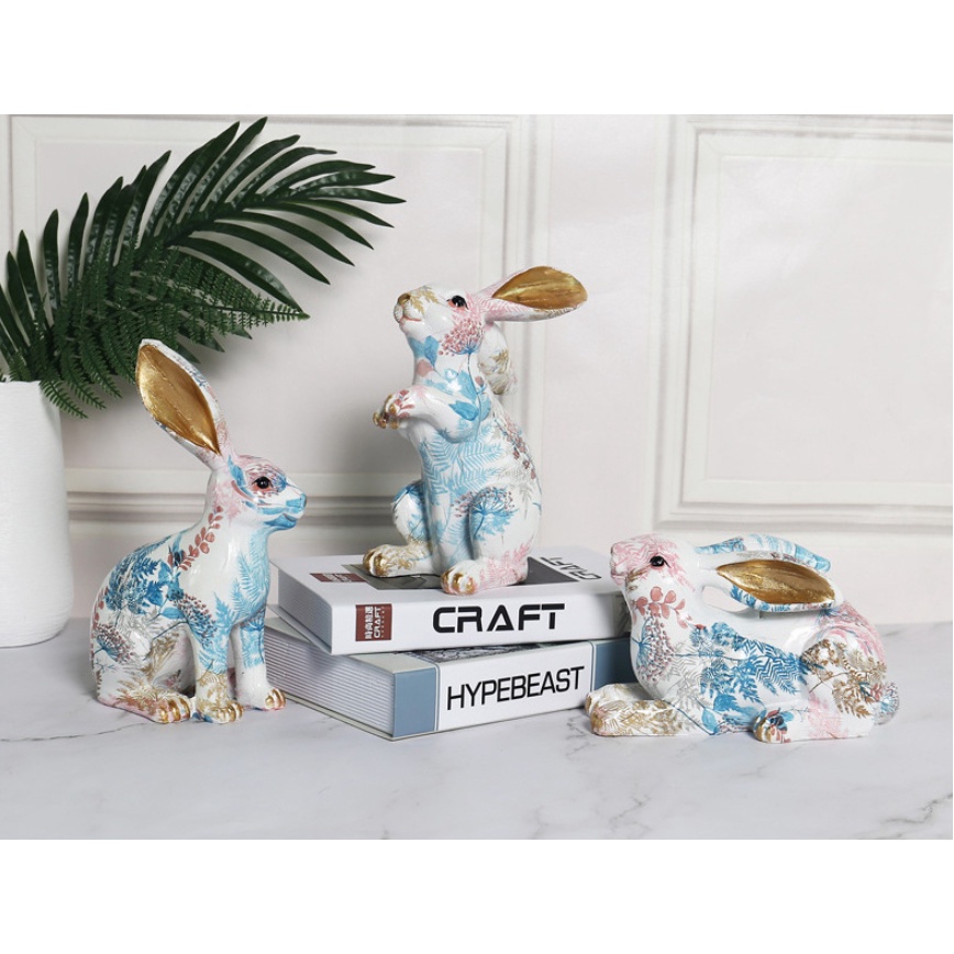 Tượng trang trí- tượng thỏ phục sinh in hoa dễ thương-trưng bày hoặc quà tặng