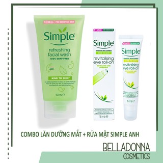 Combo Lăn dưỡng mắt Simple Eyes Roll-On 15ml + Sữa Rửa Mặt Dạng Gel Simple Kind To Skin 150ml