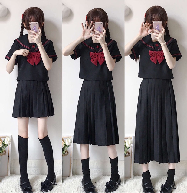 YAS0259-Áo + váy thủy thủ đồng phục học sinh Nhật Bản thêu sáu cánh