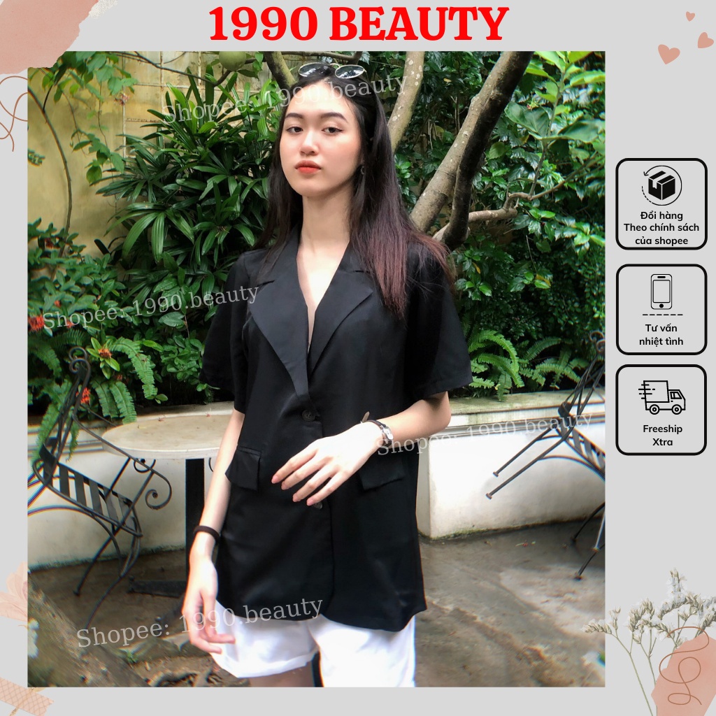 Áo vest nữ blazer tay ngắn dáng dài thời trang Hàn Quốc