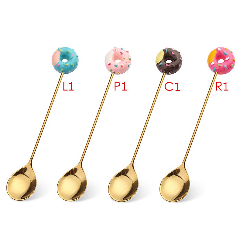 Bộ Muỗng Nĩa Hình Bánh Donut Bằng Thép Không Gỉ Độc Đáo