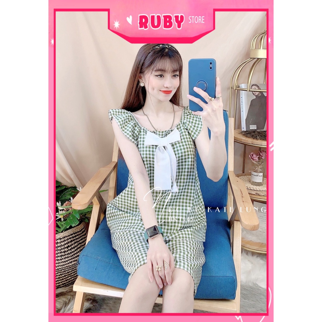 Đồ bộ kate cho nữ mặc nhà chất vải mềm mịn mát in họa tiết caro nhí dễ thương BKT145