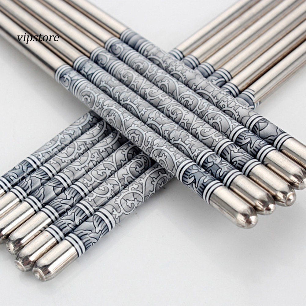 Set 3 Đôi Đũa Chống Trượt Bằng Thép Không Gỉ In Họa Tiết Hoa Có Thể Tái Sử Dụng