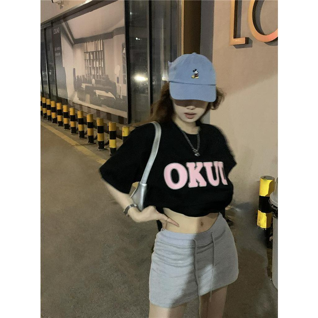 Áo Thun Tay Ngắn Cổ Tròn Thêu Chữ Phong Cách Hàn Quốc 63313