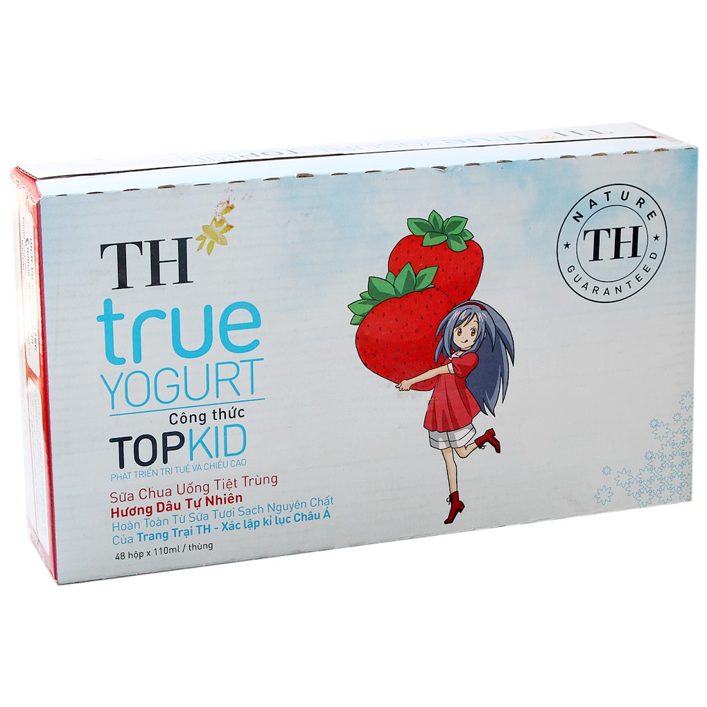 [CHÍNH HÃNG] Sữa Chua Uống Tiệt Trùng TH True Yogurt TopKid Hương Dâu Tự Nhiên Thùng 48 Hộp x 110ml