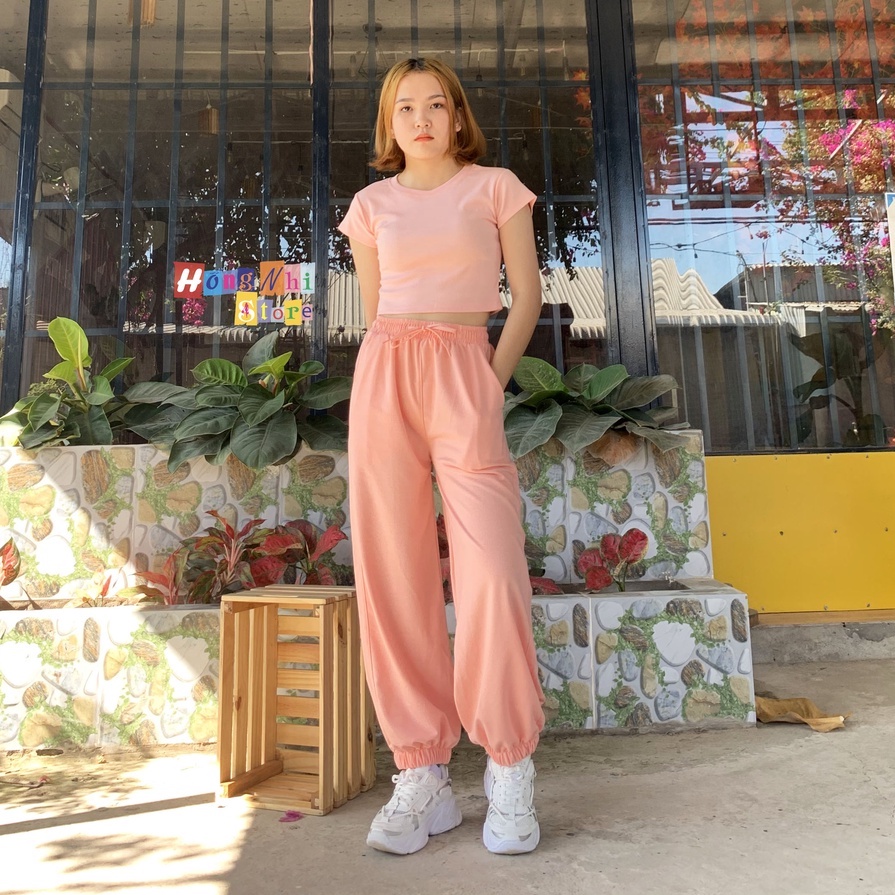 Quần Jogger Basic Pant Ulzzang Unisex Jogger Trơn Bo Lai Màu Hồng Dáng Rộng Nam Nữ - MM