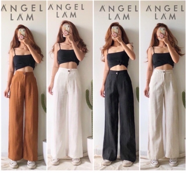Quần culottes đũi dáng dài quần ống rộng siêu Hot