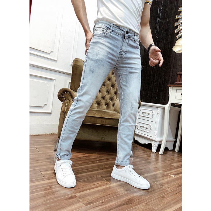 Quần Bò Nam Màu Xanh Đậm Dáng Trơn Ôm Phong Cách Thời Trang Jean