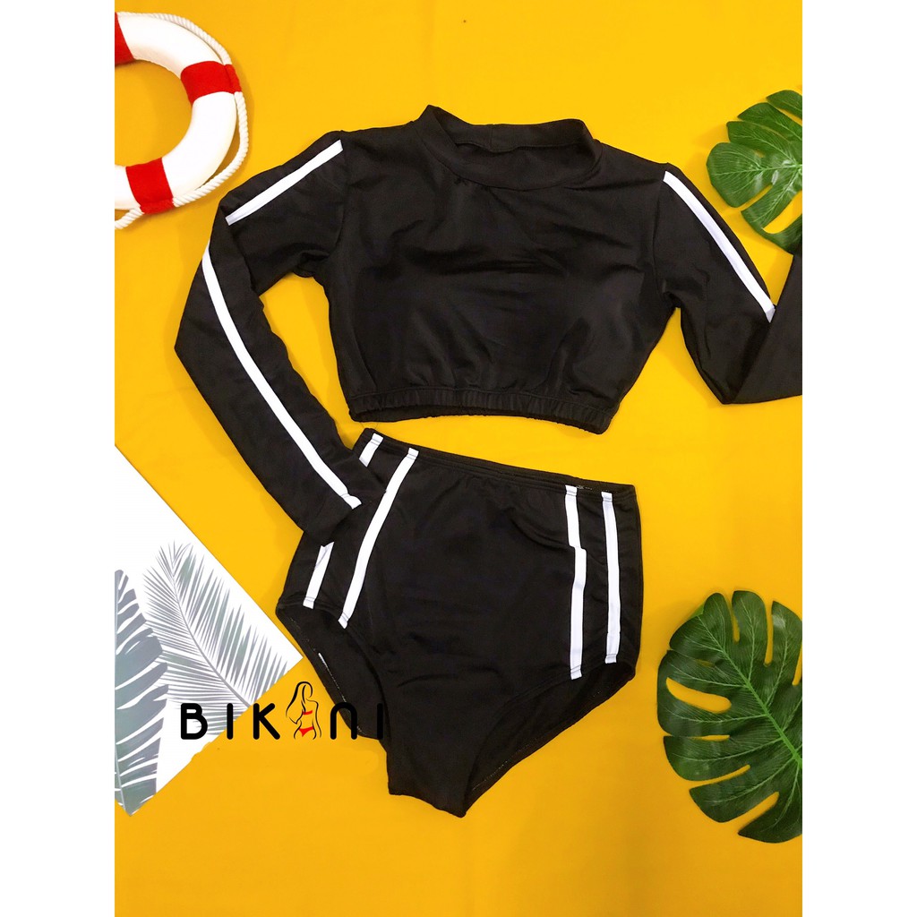 Bikini Đồ Bơi dài tay 2 sọc trắng