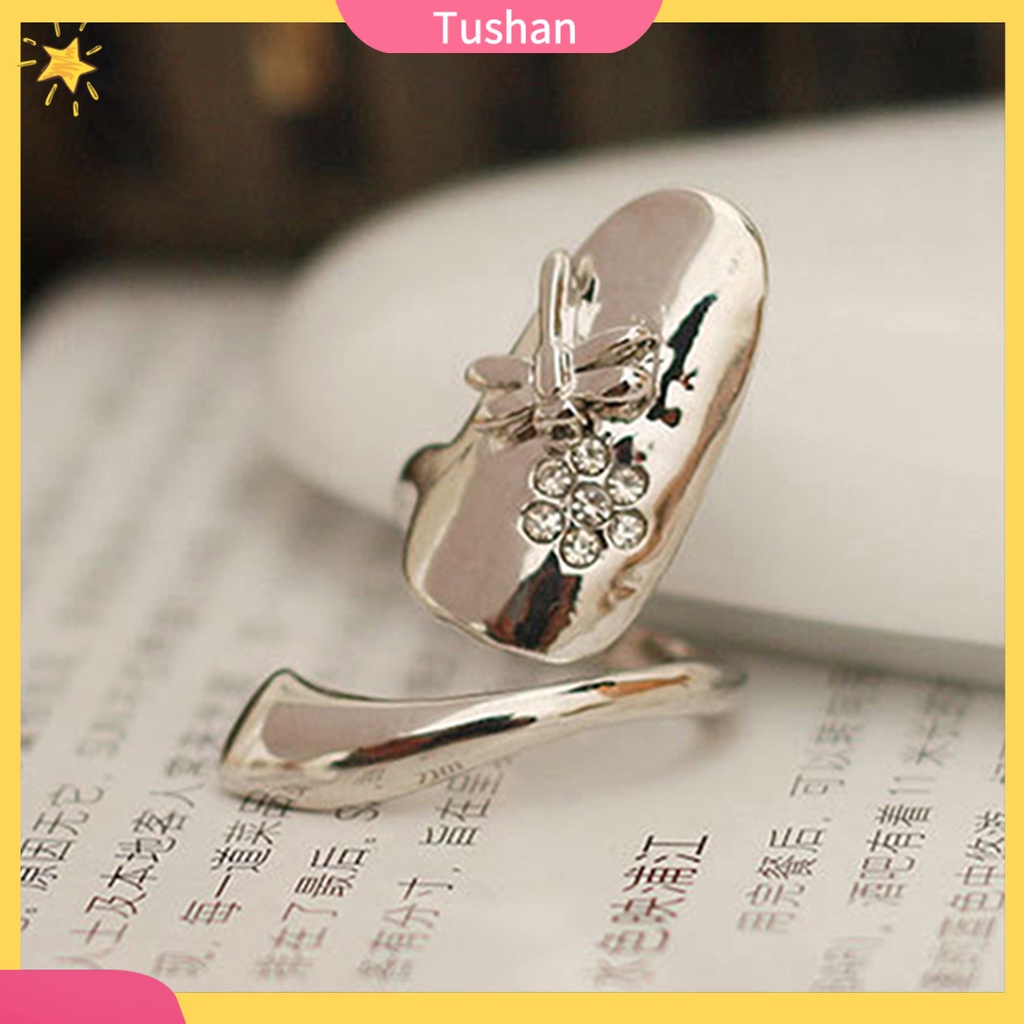 Nhẫn móng tay hình hoa đính đá nhân tạo xinh xắn