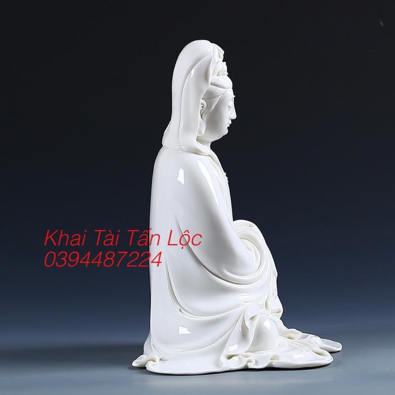 TƯỢNG PHẬT BÀ QUAN ÂM BỒ TÁT THIỀN ĐỊNH GỐM SỨ CAO 13cm