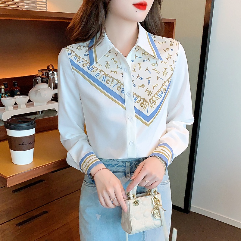 Áo Sơ Mi Chiffon Dáng Suông In Họa Tiết Màu Tương Phản Thời Trang Xuân Thu Cho Nữ