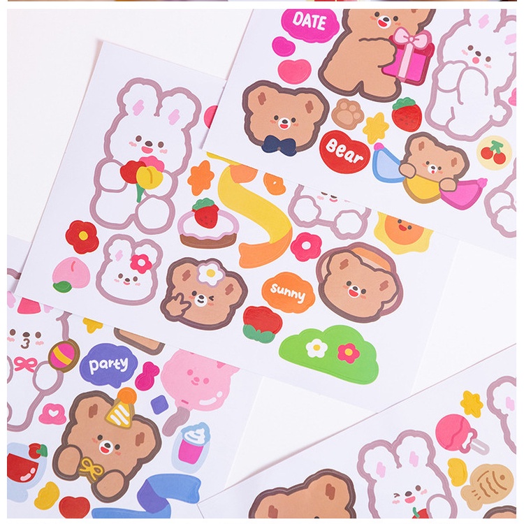 Nhãn dán trang trí sổ tay bằng pvc chống thấm nước họa tiết gấu thỏ dễ thương