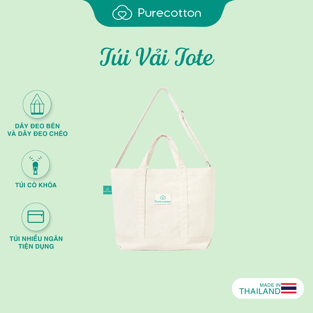 [Mã AFF22MALL25K giảm 25k đơn 99k] Túi vải tote Purecotton chất liệu Canvas PC055