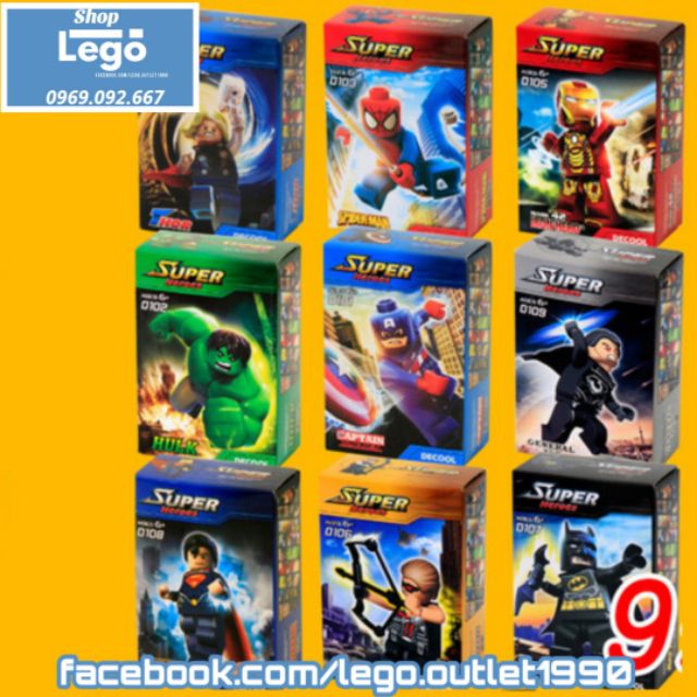 Lego xếp hình Bat hero, superman, General Lego Minifigures Decool 0101 - 0109