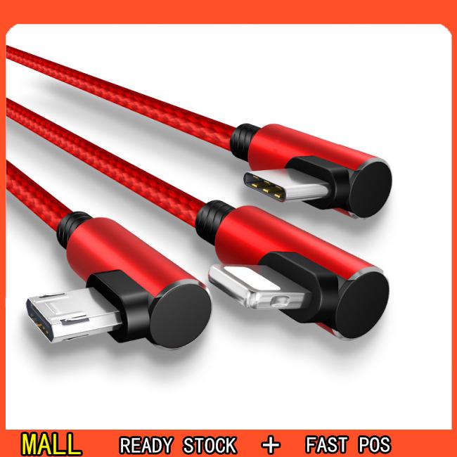 Dây cáp 3 trong 1 cổng Micro USB Type C cho iPhone 90 độ