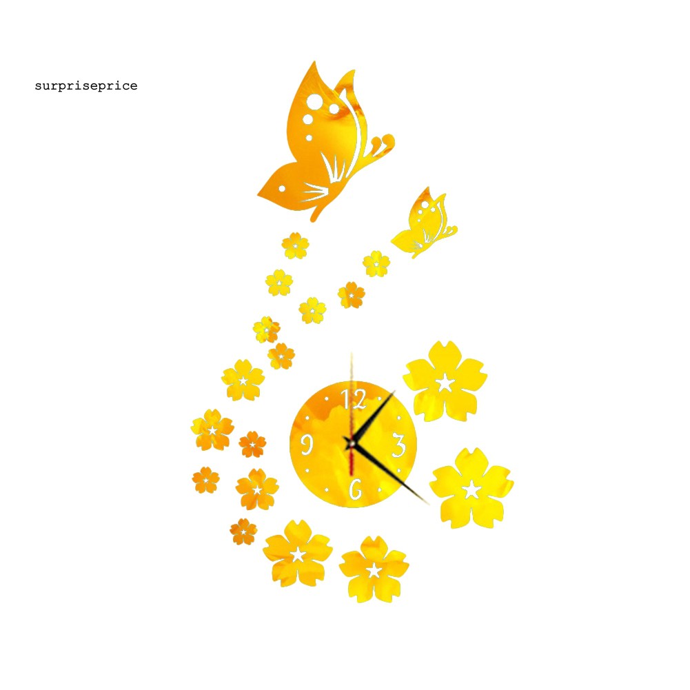 Đồng hồ dán tường tráng gương trang trí phòng nhà hình bướm 3D tinh xảo