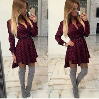 Đầm Nữ Tay Dài Họa Tiết Caro Thời Trang Quyến Rũ