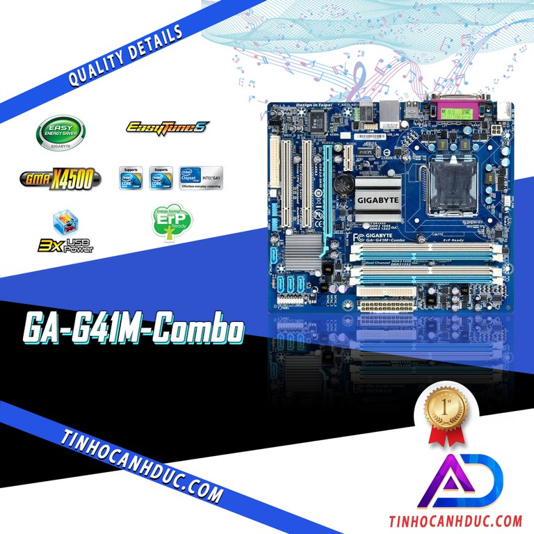 Main G41 Giga Combo - NGUYÊN ZIN+CHÍNH HÃNG - DDR2 DDR3 4G - Tặng kèm CPU, Quạt, Fe chắn, Cáp Sata đầy đủ