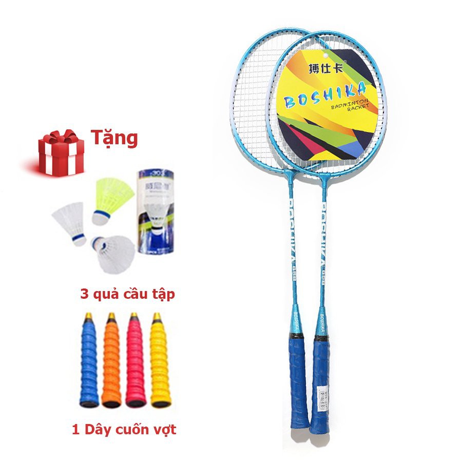 Bộ vợt cầu lông Boshika siêu nhẹ cực căng khung Cacbon chắc chắn