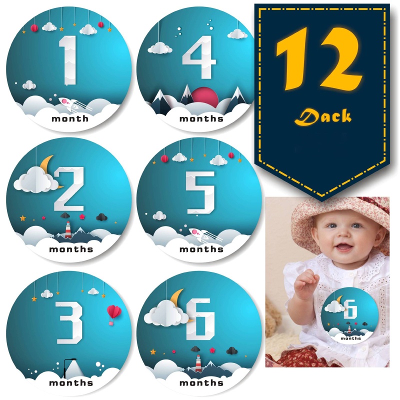 Bộ 12 Miếng Dán Đánh Dấu Cột Mốc Tháng Dễ Thương Cho Bé Trai / Gái 1-12 Tháng Tuổi