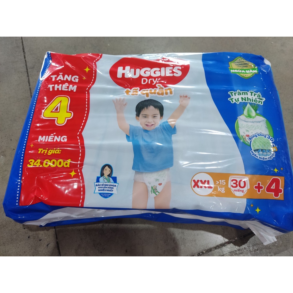 [MKB Gift] Tã quần Huggies Tràm Trà Tự Nhiên Dry Pants Jumbo XXL30 + Tặng 4 miếng:Khuyến Mãi