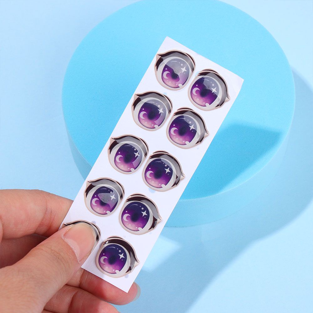 Bộ 10 cặp nhãn dán trang trí mắt kính 8mm/10mm/12mm/15mm họa tiết hoạt hình dễ thương