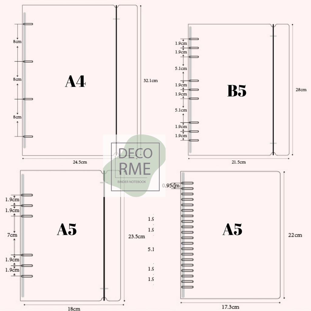 Sổ còng A4 B5 A5 20 26 30 lỗ binder bìa sổ còng sắt làm sổ planner bullet journal xanh hồng DECORME