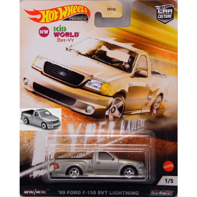 Xe mô hình Hot Wheels Bán tải Car Culture Hyper Haulers Series '99 Ford F-150 SVT Lightning GRJ88, bánh cao su.