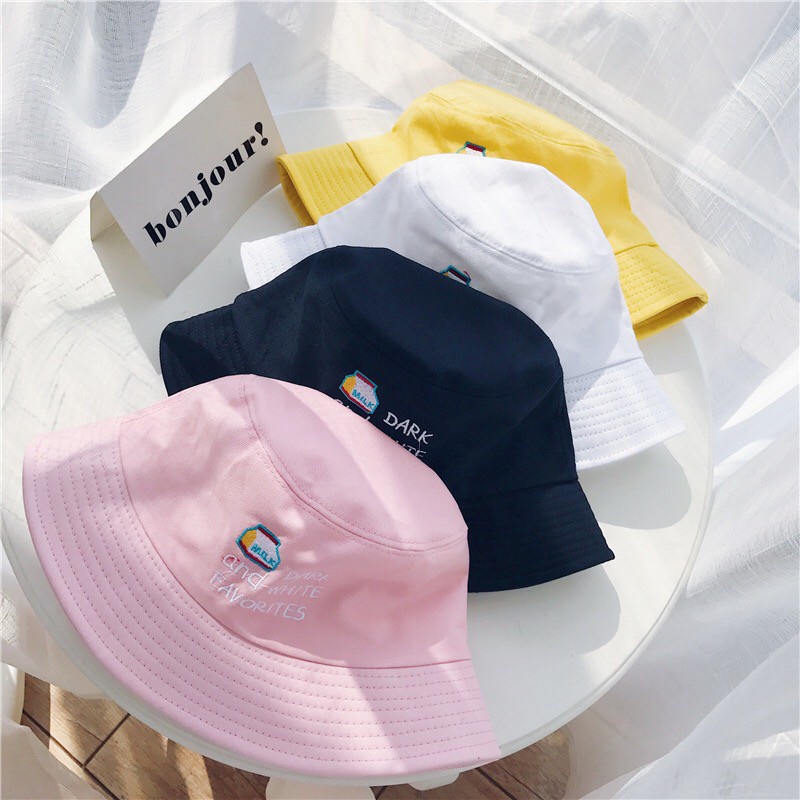 Mũ nón bucket thêu chữ chất cotton kaki dày đẹp, đứng form cho nam nữ sinh viên phong cách trẻ trung hiện đại