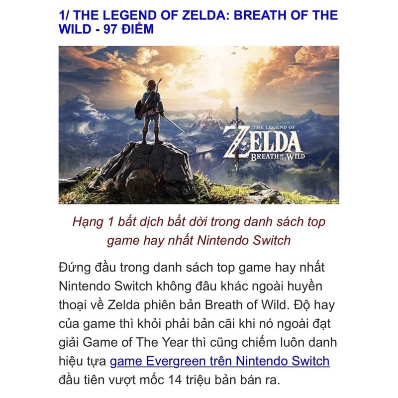 Hàng đẹp Zelda Breath Of The Wild used Nintendo Switch cũ 2nd hàng còn đẹp như mới